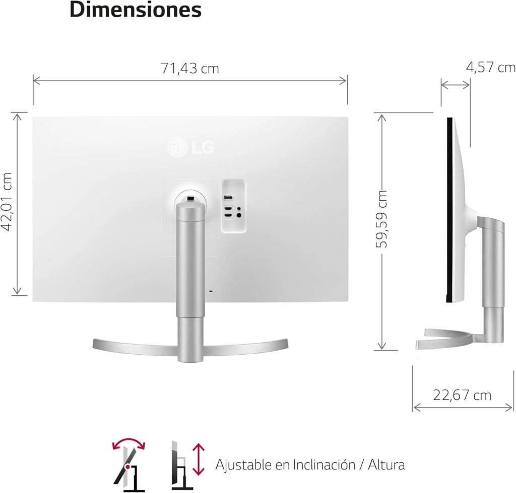 32UN650 Monitor 32" UltraHD 4K LED IPS HDR, 3840x2160, AMD FreeSync 60Hz, 1 Miliardo di Colori, Audio Stereo 10W, HDMI 2.0 (HDCP 2.2), Display Port 1.4, Altezza Regolabile, Flicker Safe, Bianco