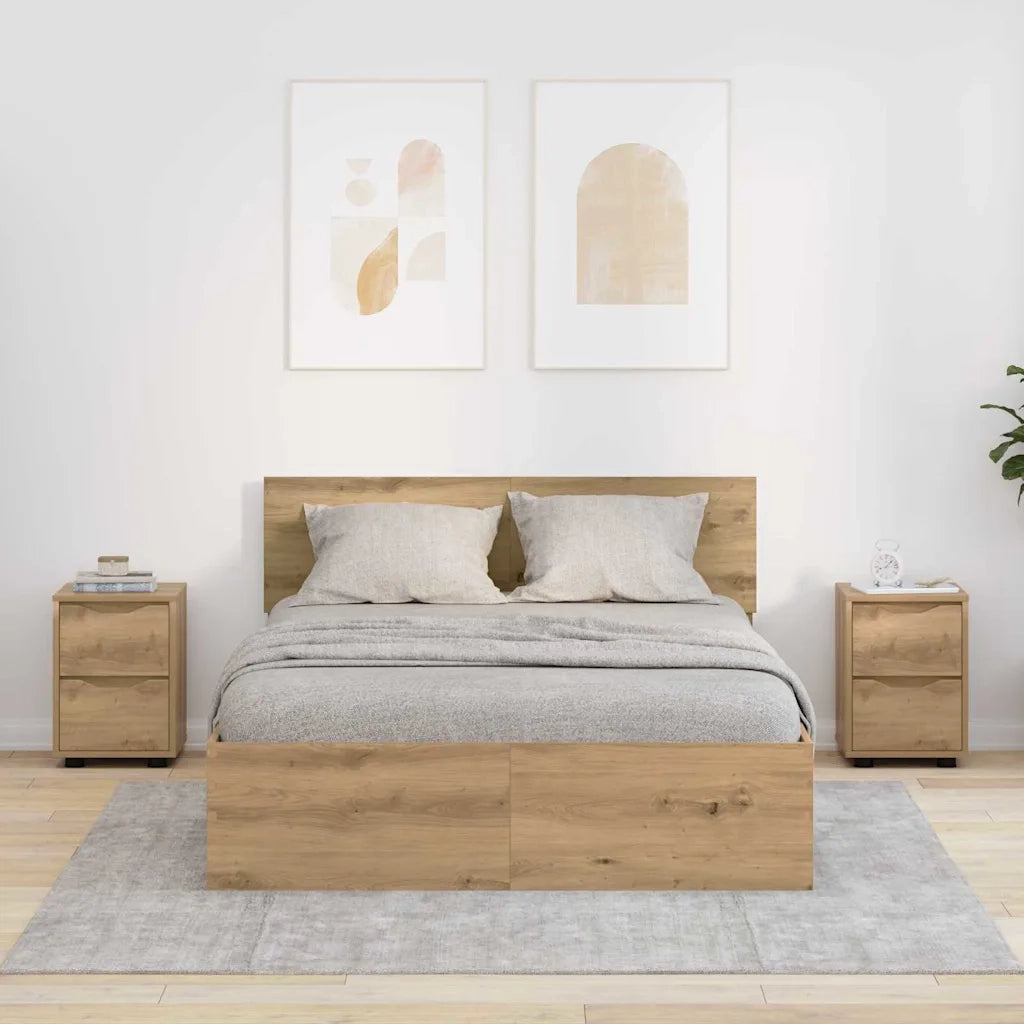 Set di 2 Comodini | Armadio da Notte | Mobiletto da notte Rovere artigianale 30,5 x 30 x 43 cm