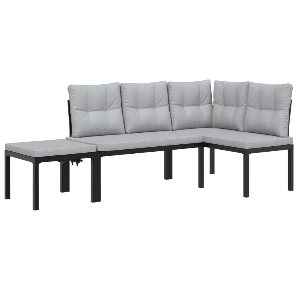 Set Panche Giardino Cuscini 3pz Nero Acciaio Verniciato Polvere 3283654