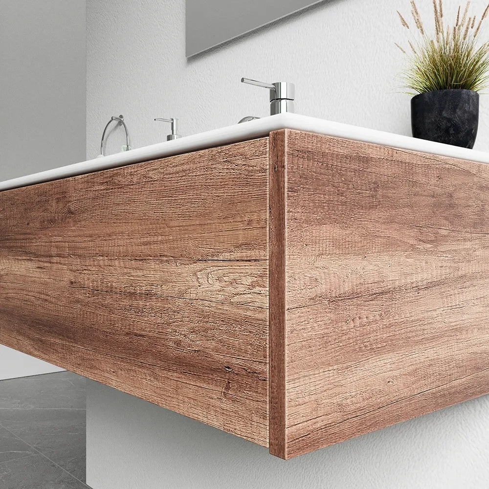 Mobile bagno sospeso 100cm un cassetto apertura push&pull rovere barok con lavabo | Galdor