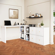 Scrivania girevole in MDF bianco con 8 vani