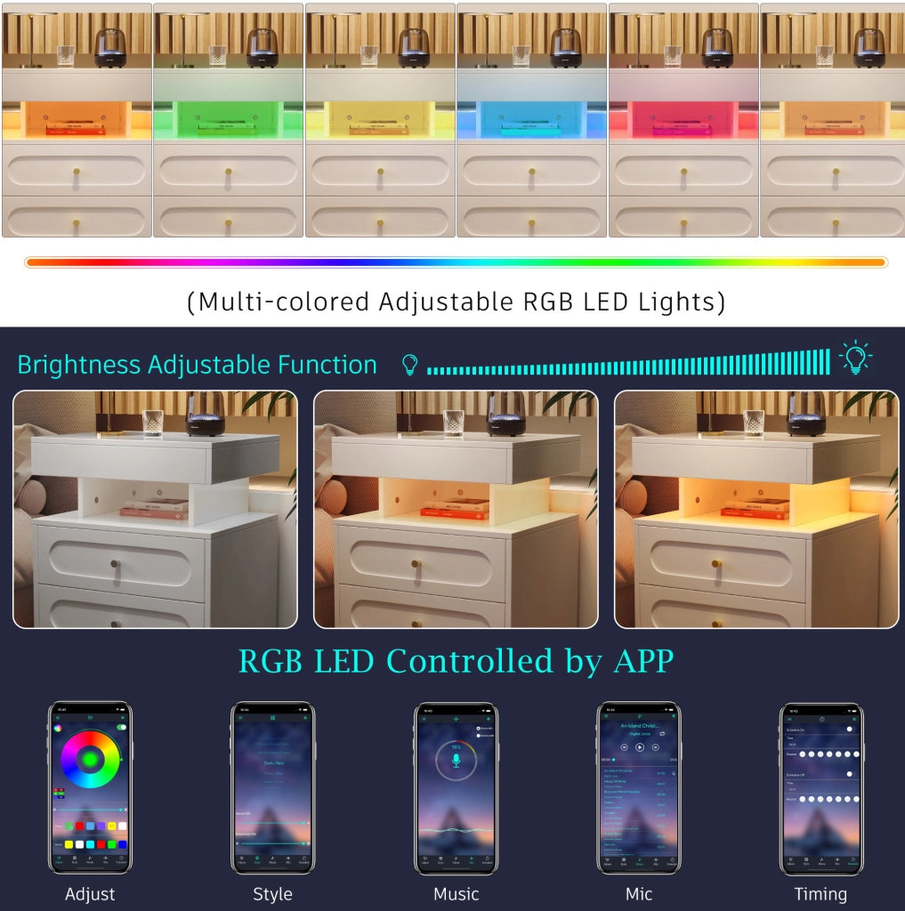 Comodino LED in truciolare 50x40x60 cm Bianco