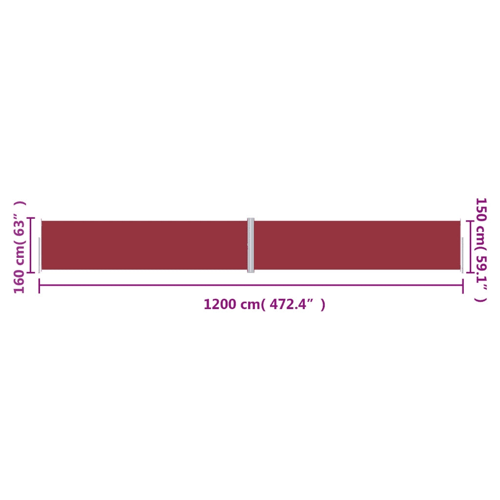 Tenda da Sole Laterale Retrattile Rossa 160x1200 cm