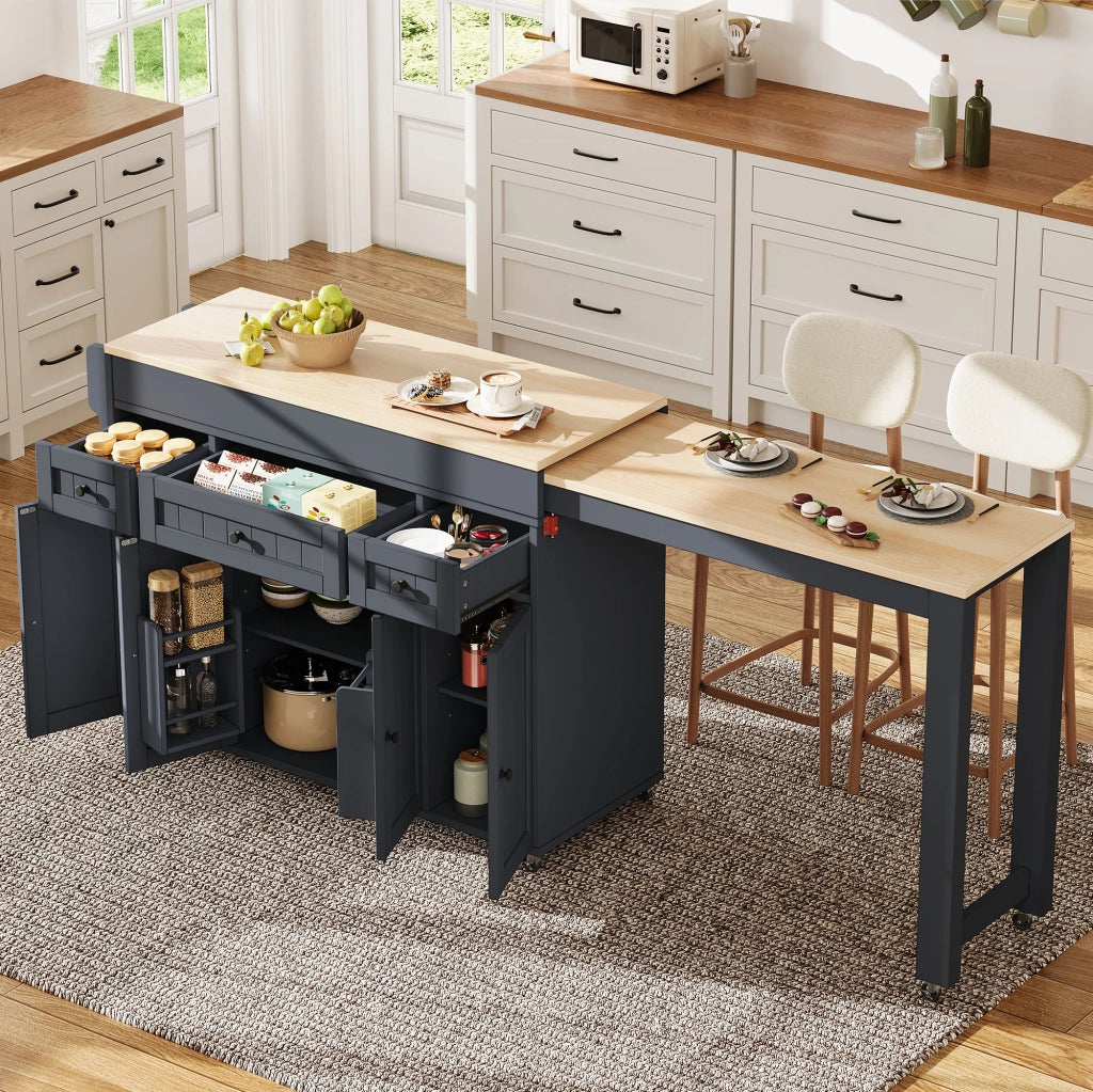 Isola cucina con 3 cassetti; ripiani regolabili e piano estraibile per cucina; in MDF; grigio