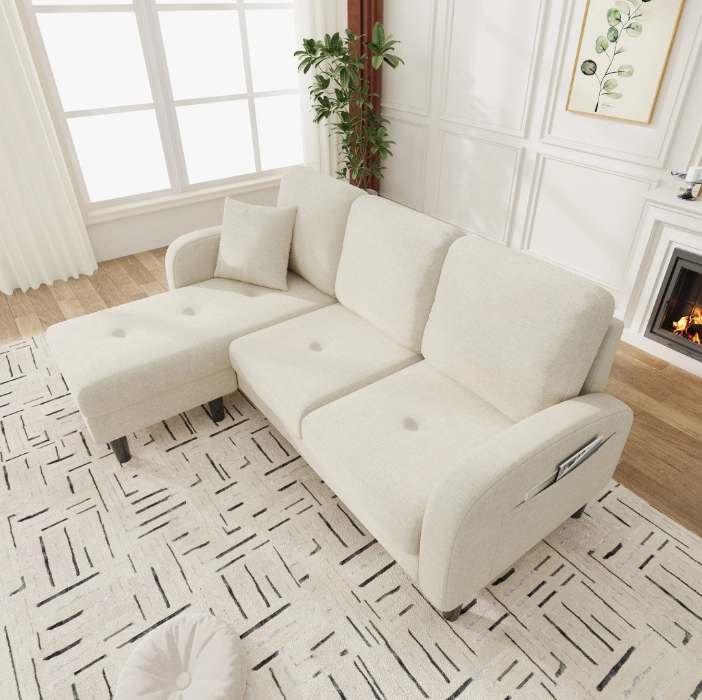 Divano angolare modulare 166x118x77 cm con chaise longue reversibile; schiuma; beige chiaro