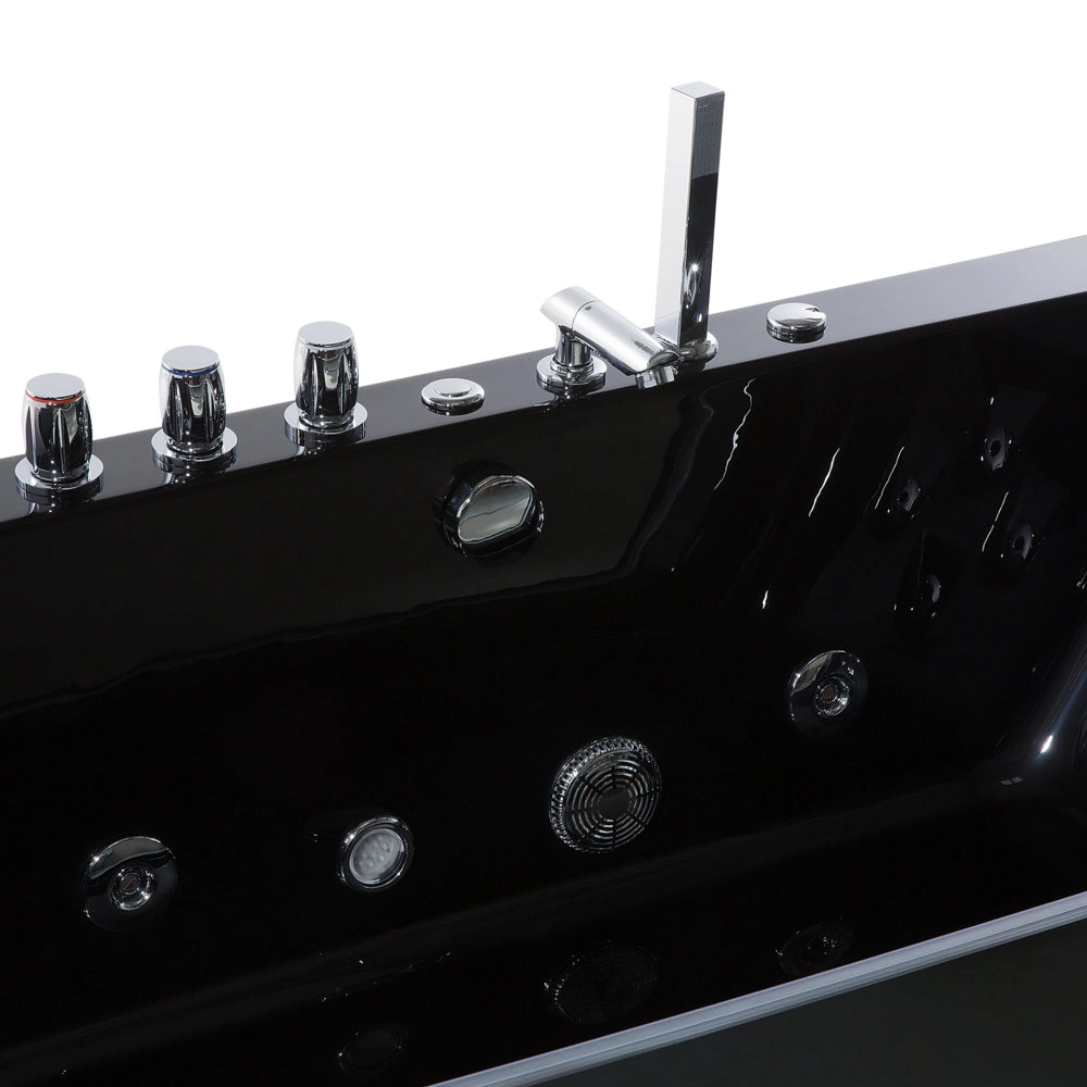 Massaggio Punti Bagno Nero Argento con LED Sanitario Acrilico e Vetro Singolo 160 x 76 cm