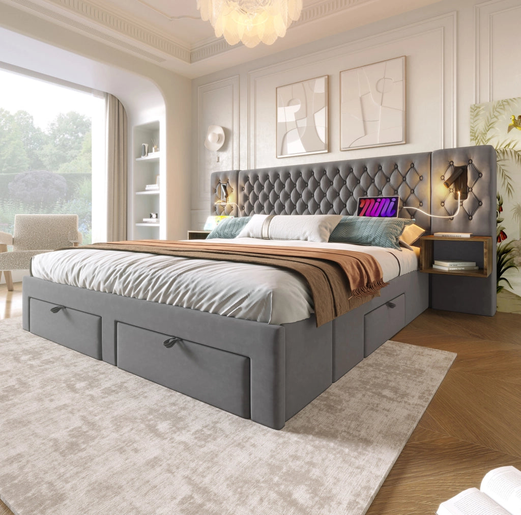 Letto matrimoniale 180x200 cm con comodini, luci e USB-C