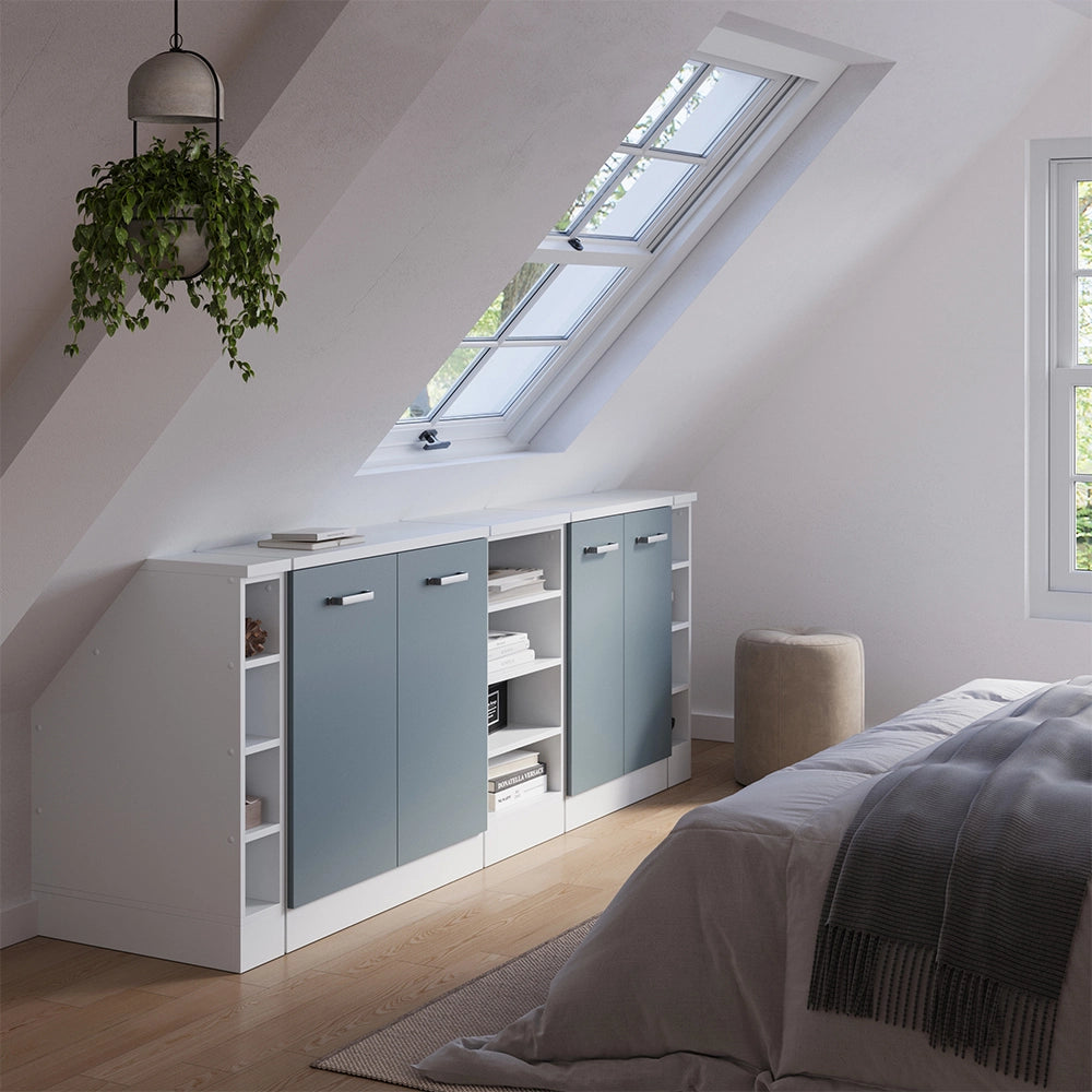 Set di mobili sottotetto Rion Grigio-blu/Bianco 210 cm Set di 5 carcasse armadio profondità 60 cm Vicco