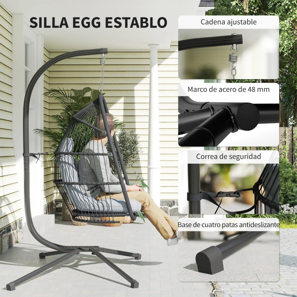 Sedia Sospesa a Uovo con Supporto e Cuscino ¨C Xylo ¨C Grigio, Portata 150kg