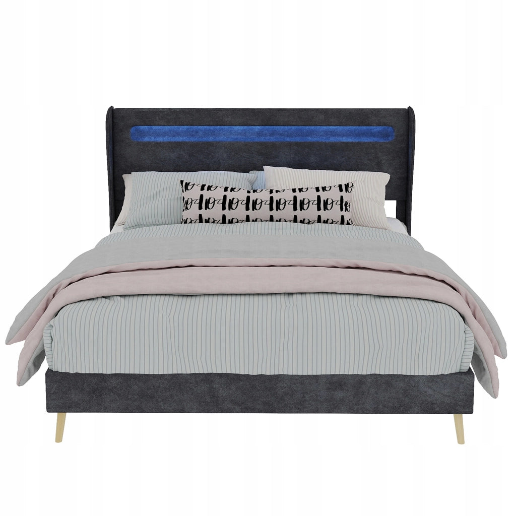 Letto imbottito 140x200 con LED - Xylo - Grigio