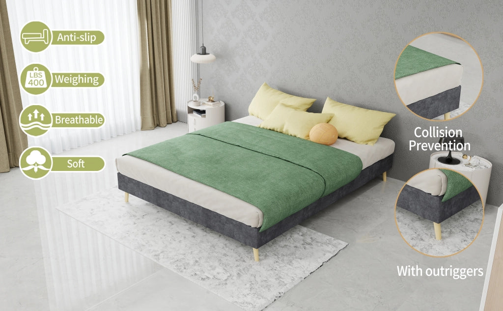 DESMIU Letto 140 × 200 cm 2 posti con LED, testiera regolabile e 1 pezzo, senza materasso, in tessuto, grigio