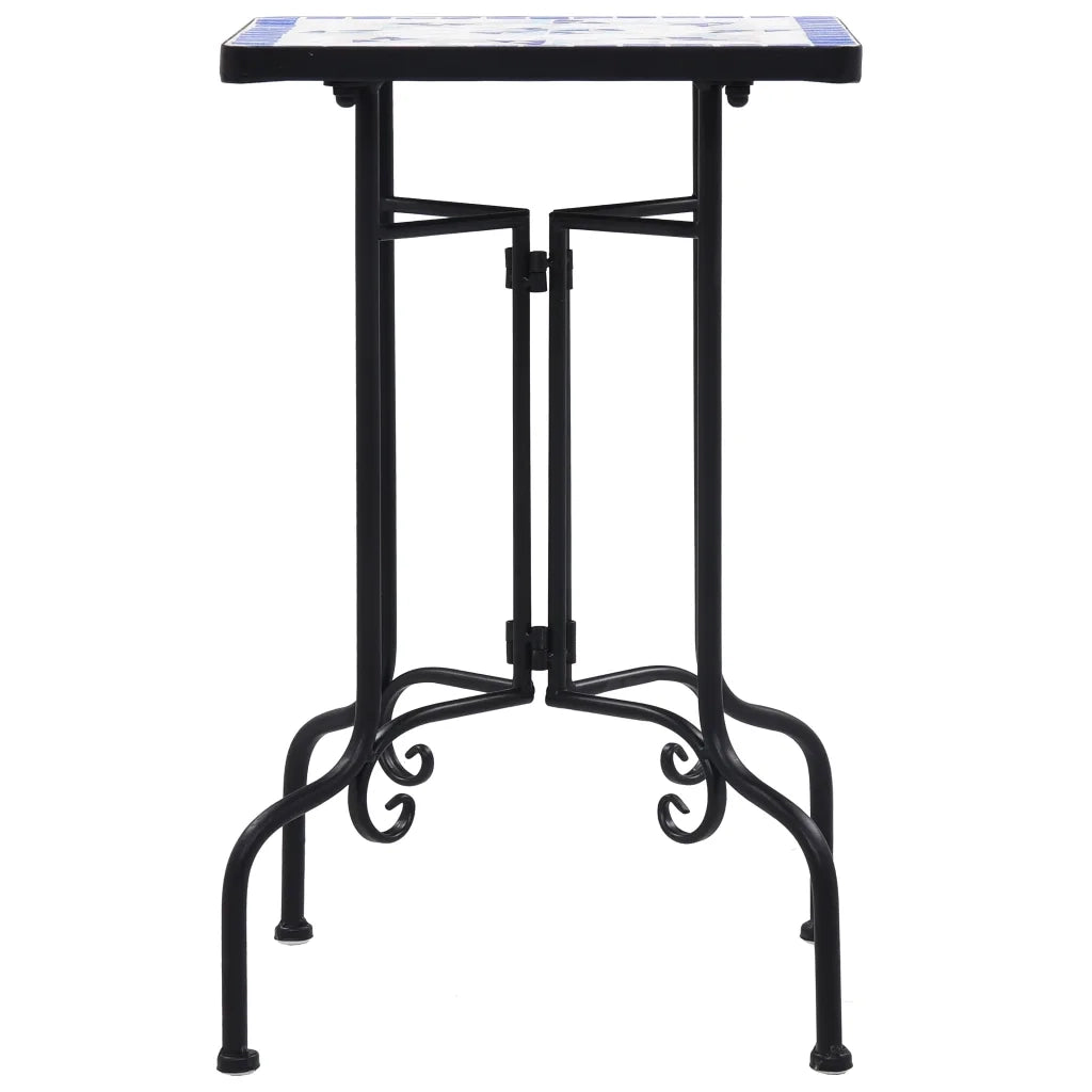 Tavolino di Servizio con Mosaico Blu e Bianco in Ceramica CFW3864729