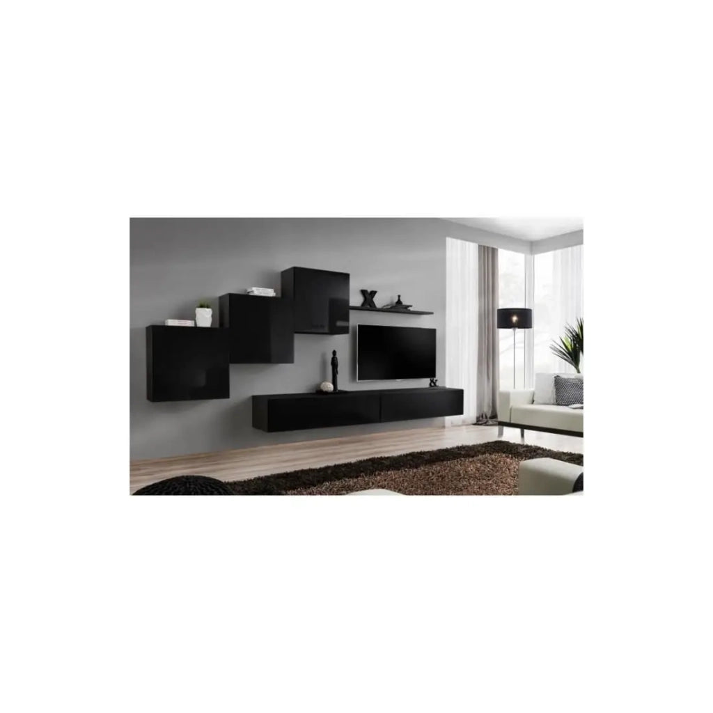 Mobile da salotto murale SWITCH X design, colore nero lucido.