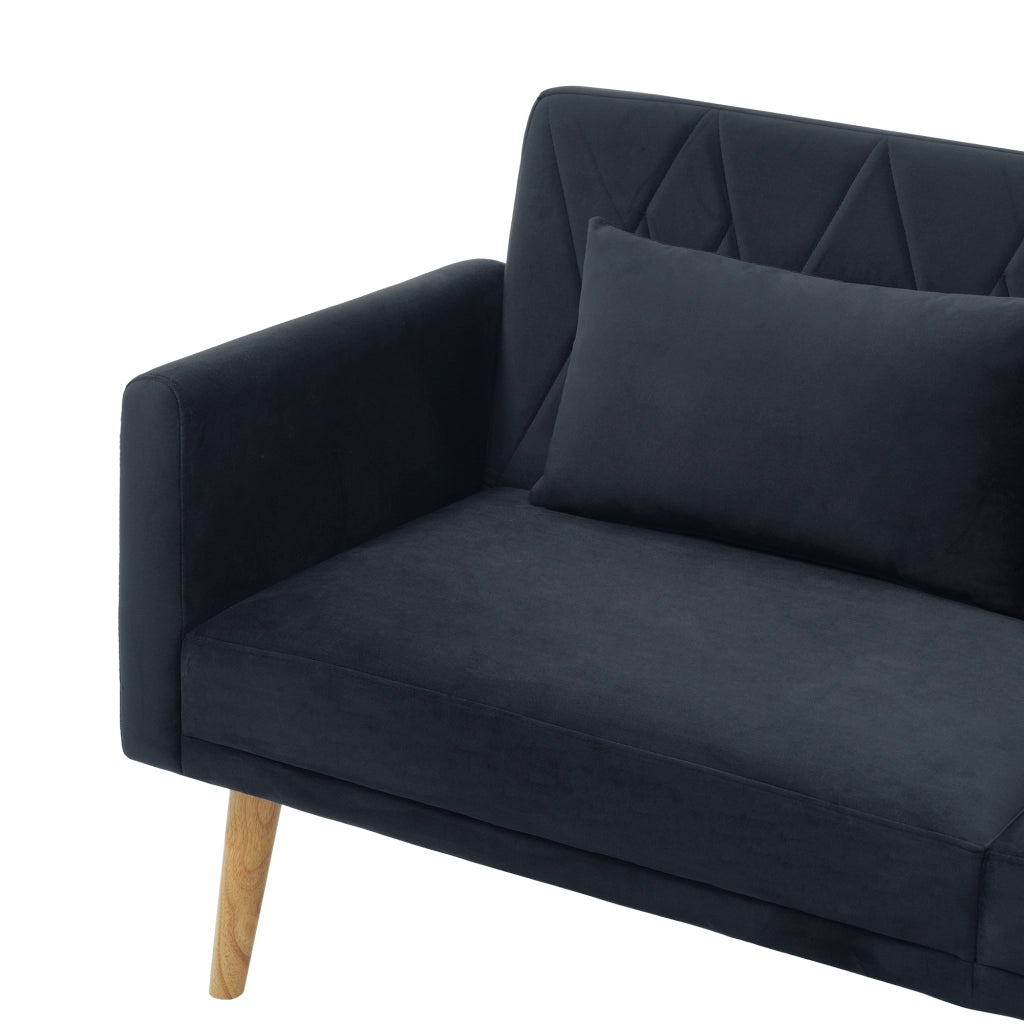 Divano Letto 2 Posti con Schienale Regolabile e Braccioli Regolabili in Velluto Nero 180 × 75 × 82 cm