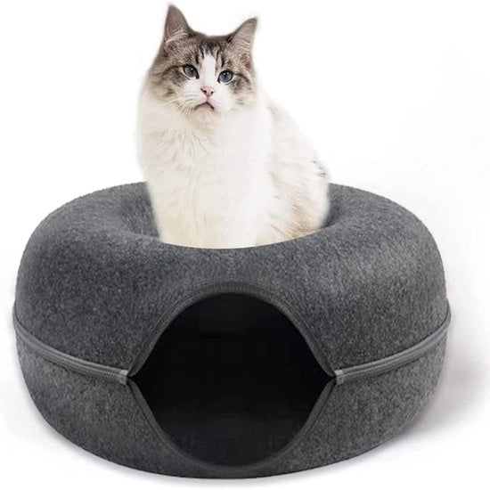 Gatto nido per grotte e case tunnel giocattolo rimovibile - design donut cuscino per gatto (L) con materiale respirabile