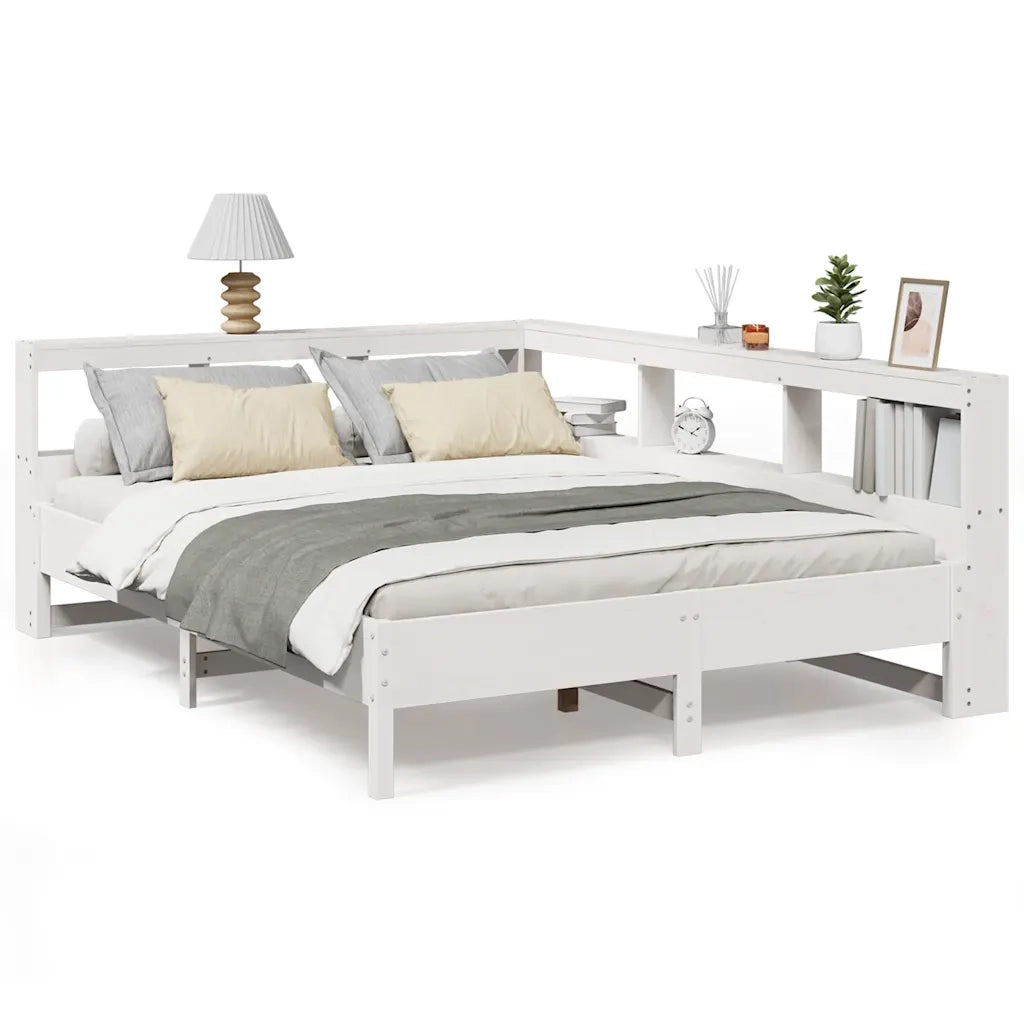 Letto Libreria senza Materasso-Struttura Letto con contenitore Bianco 140x190 cm Legno di Pino 409840