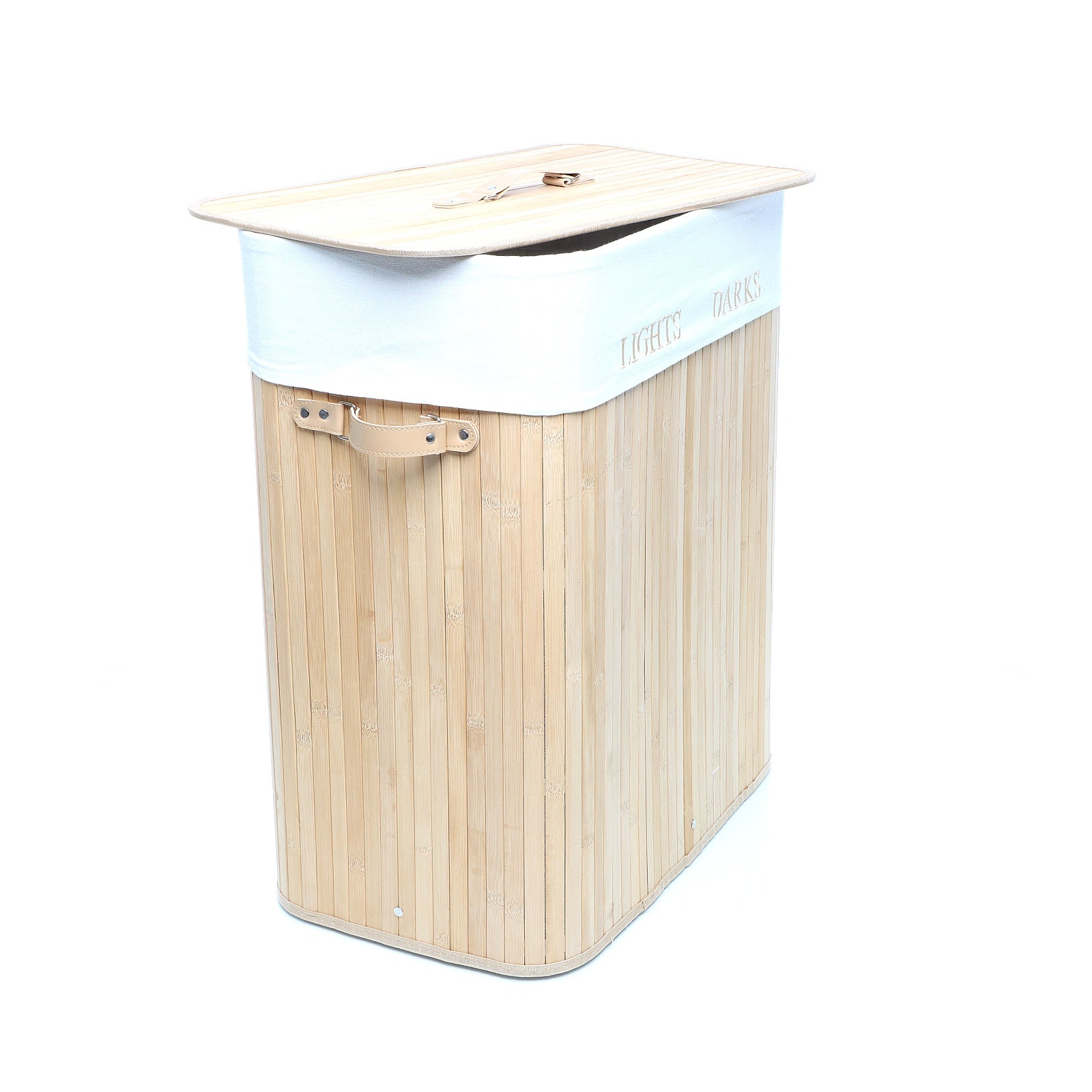 Cesto portabiancheria bambù chiaro 105l, due scomparti, sacco interno rimovibile