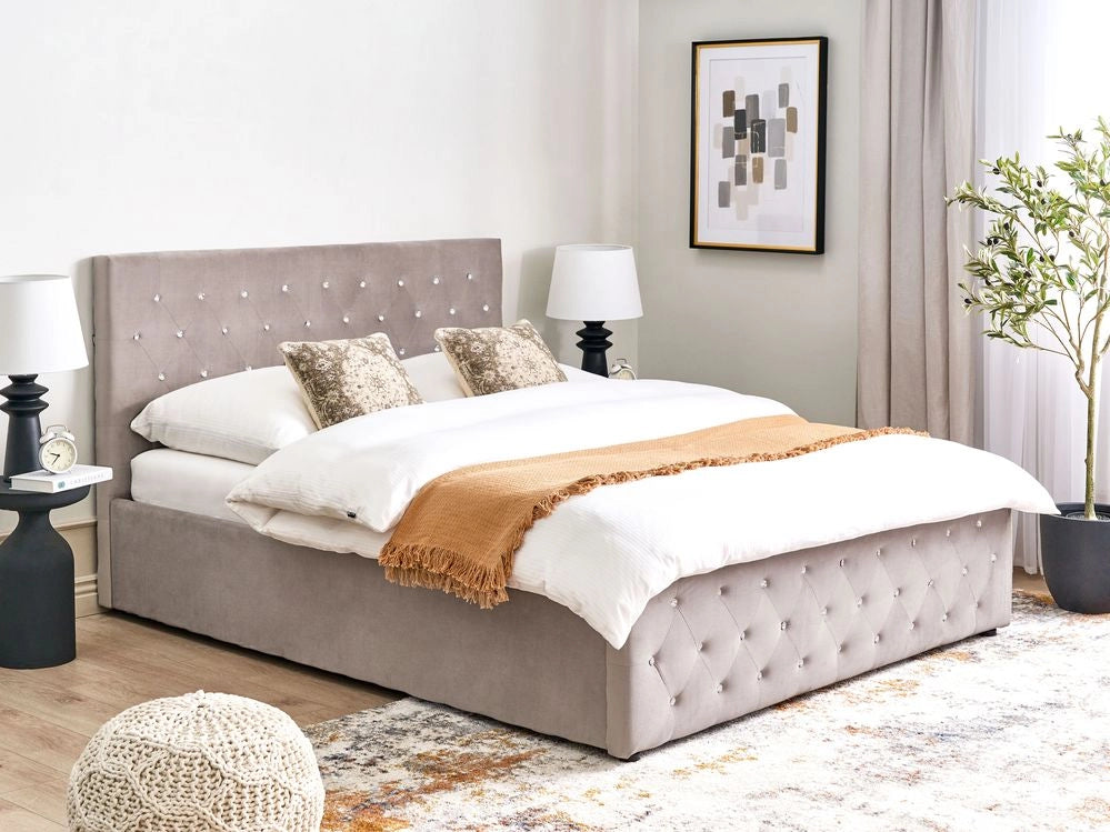 Letto Moderno Una Piazza e Mezzo con Contenitore Velluto Beige160 x 200 cm