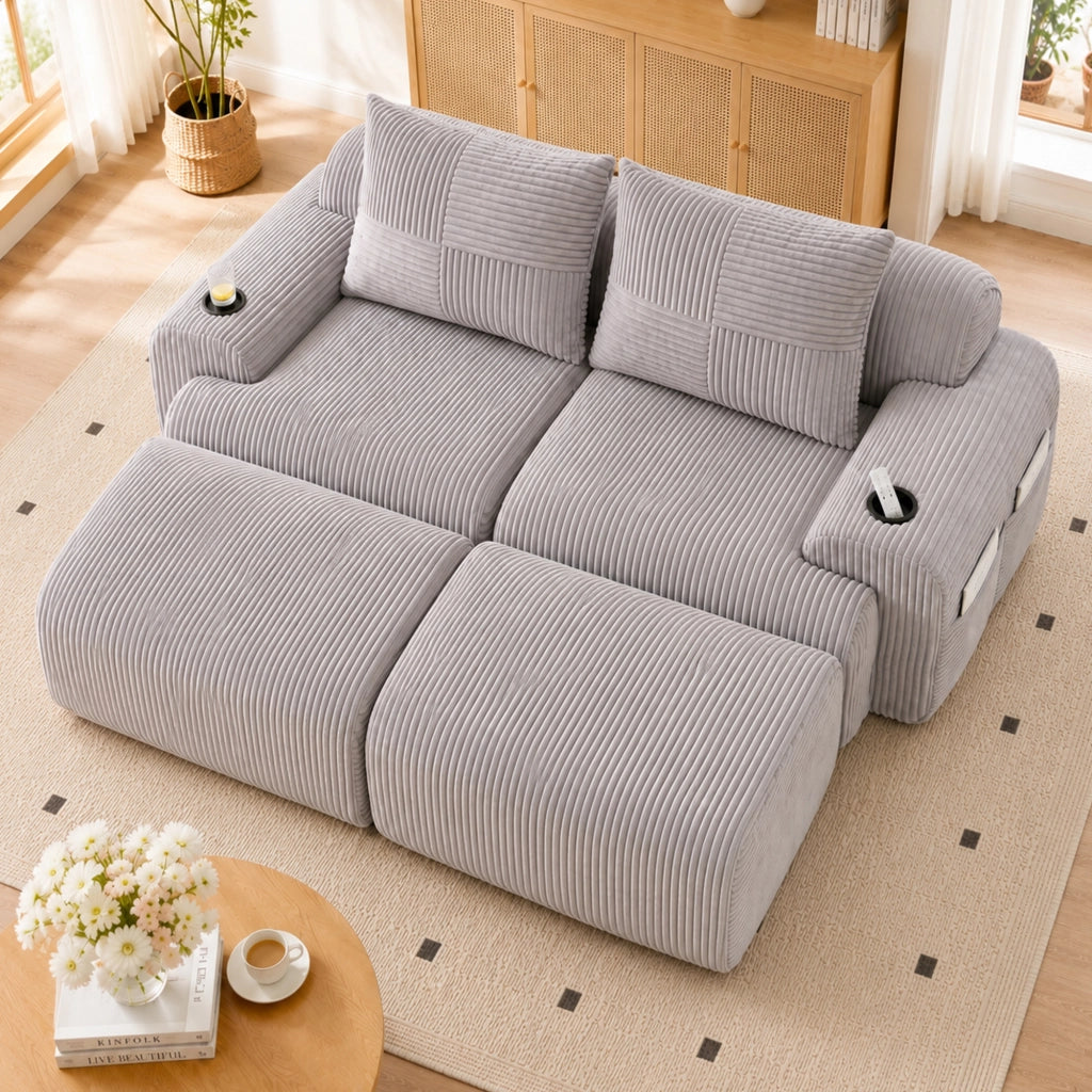DIVANO MODULARE 2 posti 200x174x80 cm in corduroy grigio chiaro