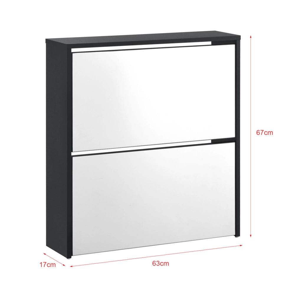 Scarpiera Vogar con 2 Contenitori Ribaltabili Mobile Portascarpe con Ante a Specchio 67x63x17 cm Nero [en.casa]