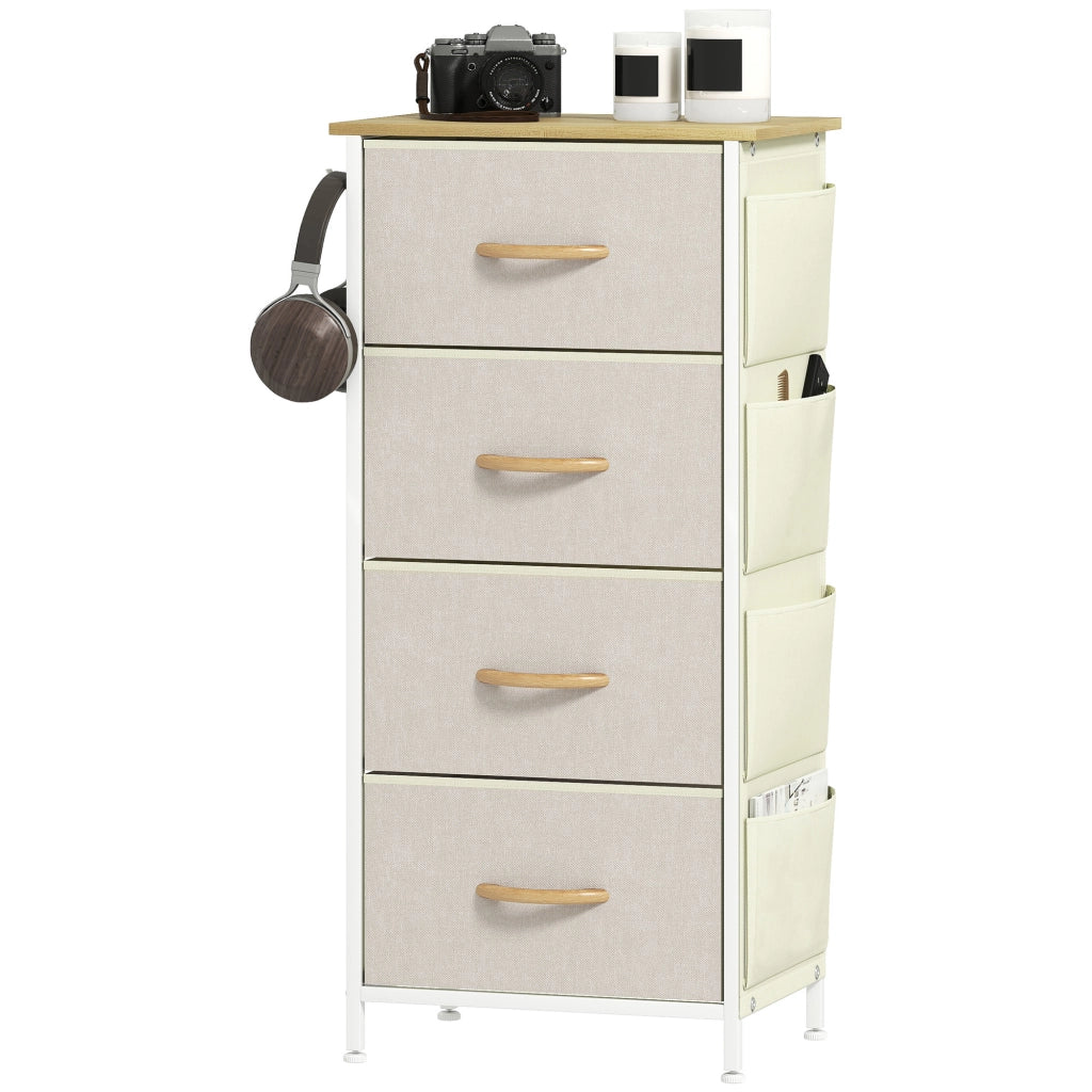 Cassettiera con 4 Cassetti e 4 Tasche Laterali ¨C zephmum ¨C Tessuto Beige 60x40x80 cm