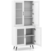 Madia autonoma con gambe in metallo per sala da pranzo soggiorno, Armadio dispensa da cucina 178,5 cm con 4 ante trasparenti Bianco-Credenze buffet
