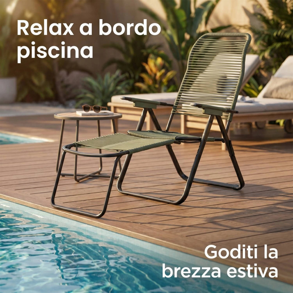 Marvin Sdraio Cordonata con Poggiapiedi Sedia a Sdraio da Giardino Filo in Pvc Pieghevole Metallo Poltrona Relax d Verde