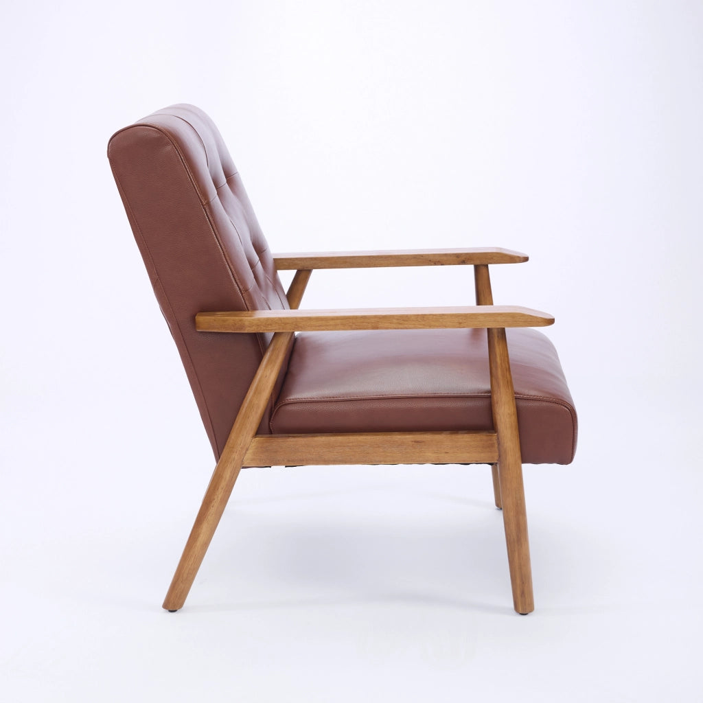 Poltrona lounge in vera pelle - Zephmum- Bracioli in noce, gambe in legno di gomma, comoda