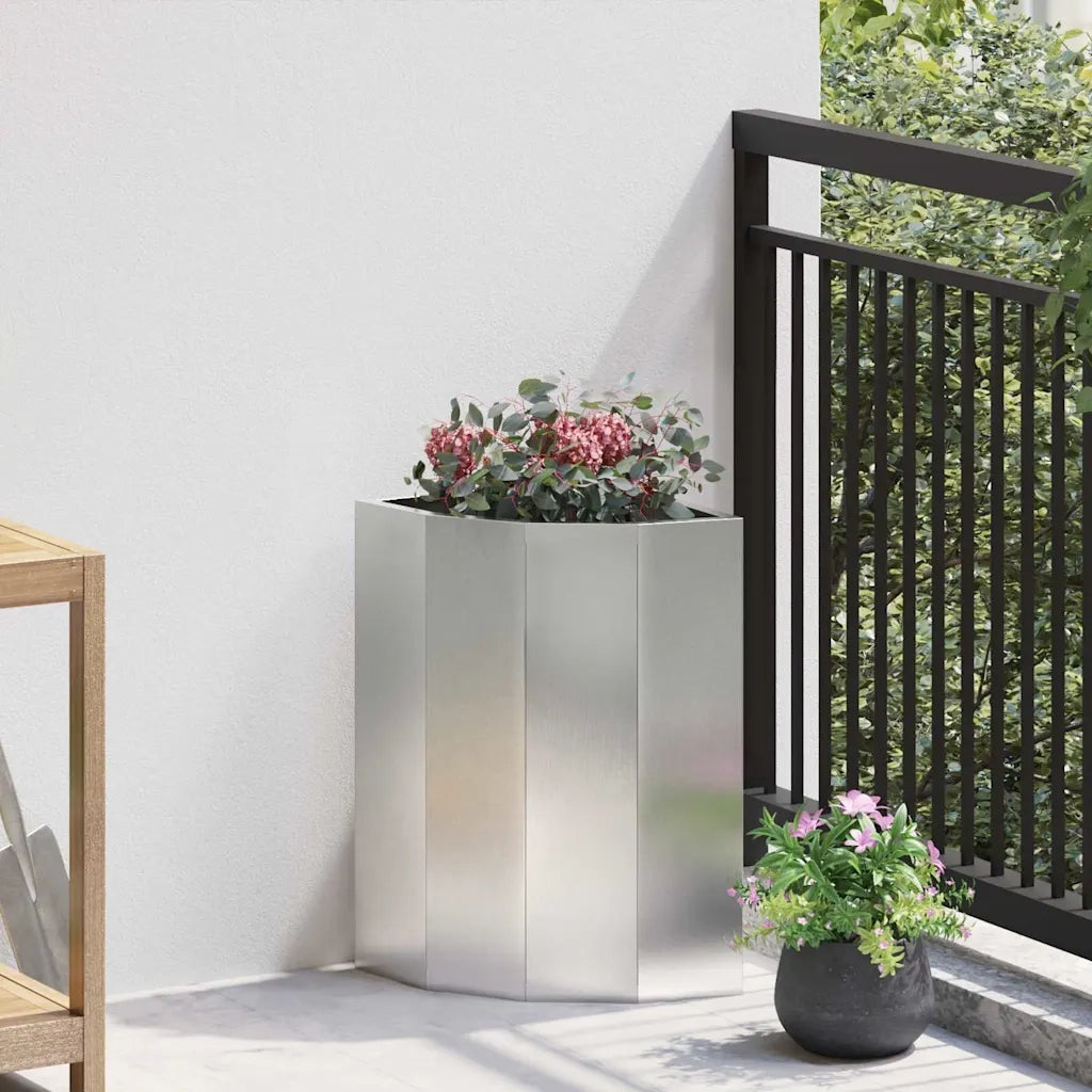 Fioriere | Cassetta per fiori | Vaso d'angolo Argento 30 x 30 x 50 cm Acciaio inossidabile