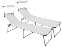 Set 2 Lettini Prendisole da Giardino Pieghevole 220x59x39 cm in Alluminio e Textilene Avorio