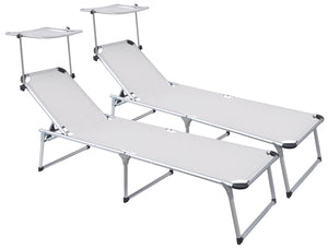 Set 2 Lettini Prendisole da Giardino Pieghevole 220x59x39 cm in Alluminio e Textilene Avorio