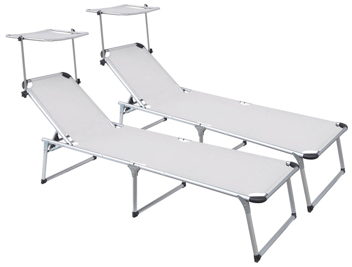 Set 2 Lettini Prendisole da Giardino Pieghevole 220x59x39 cm in Alluminio e Textilene Avorio