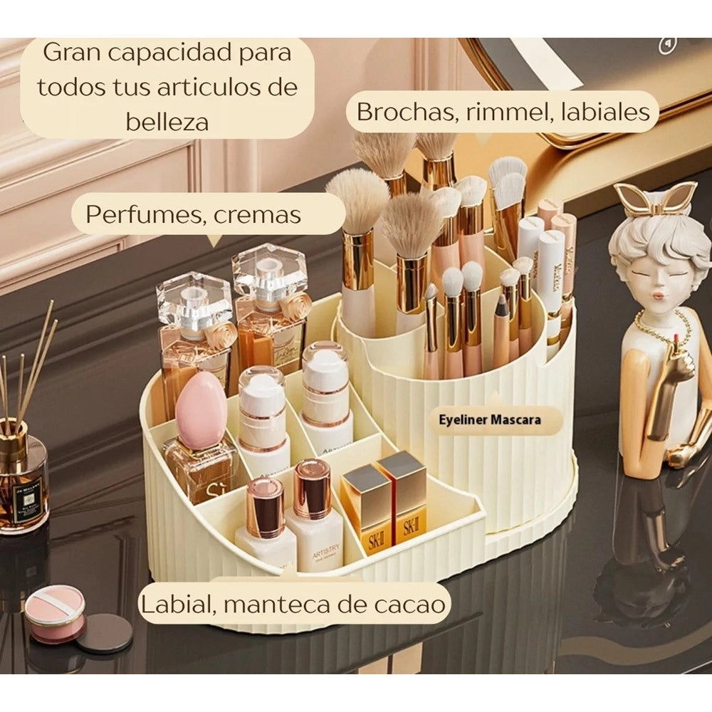 Trade Shop - Organizzatore Per Trucco Cosmetici Rotante Con Portapennelli Multiscomparto Compatto -