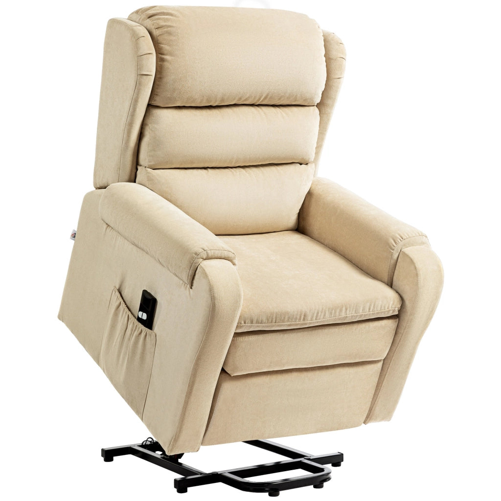Poltrona Alzapersona Reclinabile a 160° con Poggiapiedi e Telecomando 85x88x109 cm in Velluto Crema