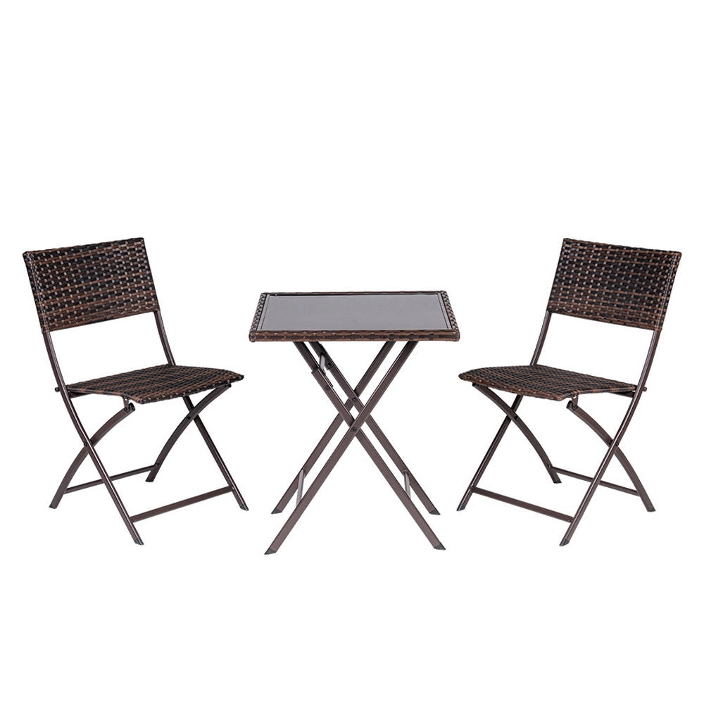 Tavolo da Giardino Pieghevole con Sedie in Polyrattan 60x60 cm Colore: Marrone