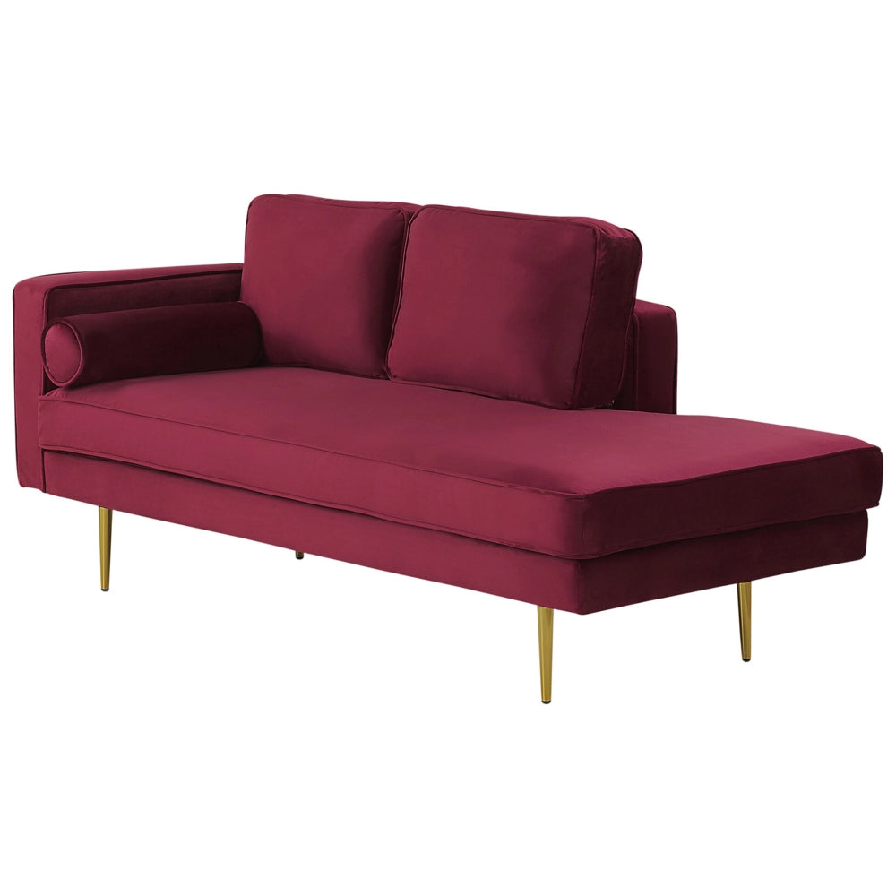 Chaise longue Velluto Rosso Scuro Imbottito Orientamento versione sinistra Gambe In Metallo Cuscino  Design Moderno