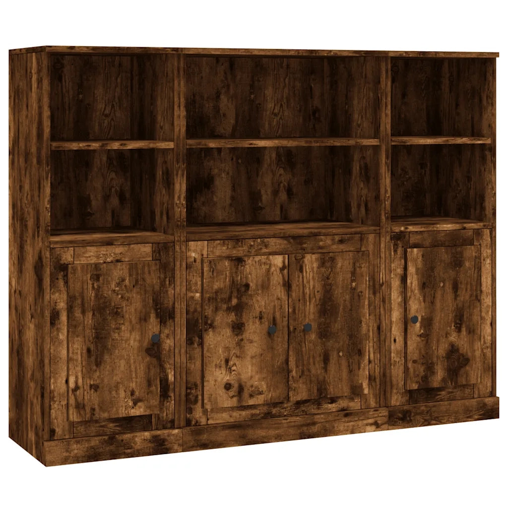 Credenze 3 pz | Madia | Buffet da pranzo | Armadio da pranzo Rovere Fumo in Legno Multistrato