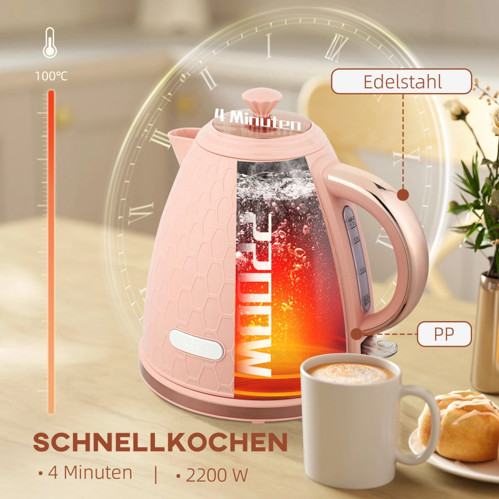 Bollitore Elettrico 1.7L ¨C zephmum ¨C 2200W, Rosa Chiaro