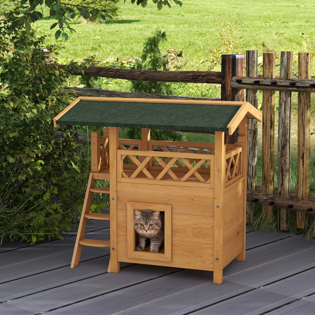 Casetta per Gatti 2 Livelli con Balcone ¨C zephmum ¨C 77x50x73 cm