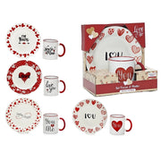 Trade Shop - Set 2 Pz Tazza Da 32,5cl Con Piatto ø19cm Con Decoro Cuori Scritte A Tema San Valentino -