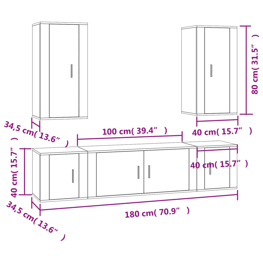 Set di Mobili Porta TV 5 pz Bianco in Legno Multistrato 3188678