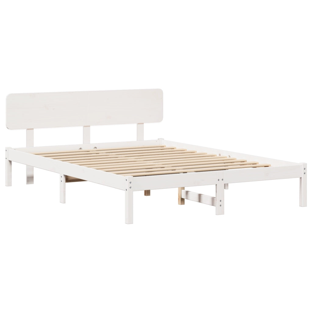 Struttura Letto con Testiera Bianca 160x200 cm Legno Massello di Pino