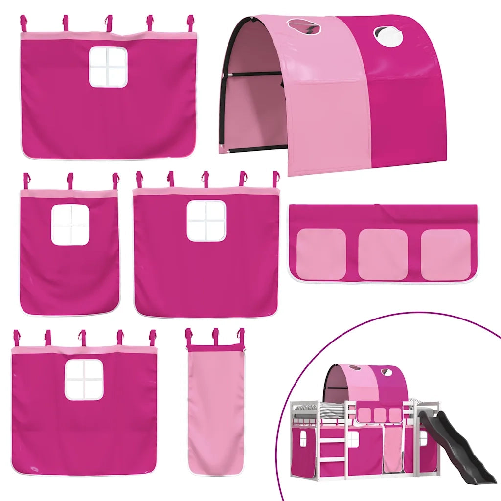 vidaXL Letto a Castello con Scivolo e Tende Rosa 90x200 cm