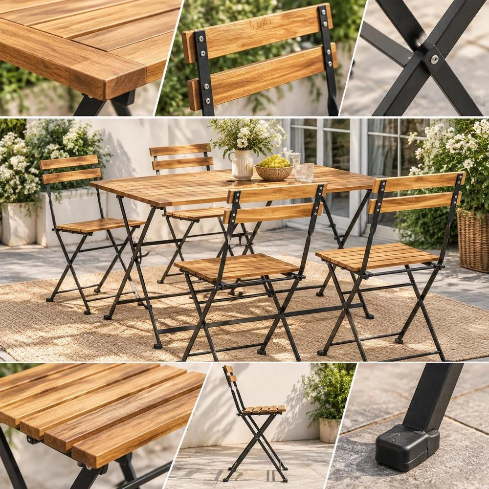 5-piece Folding Garden Dining Set Made Of Solid Acacia Wood