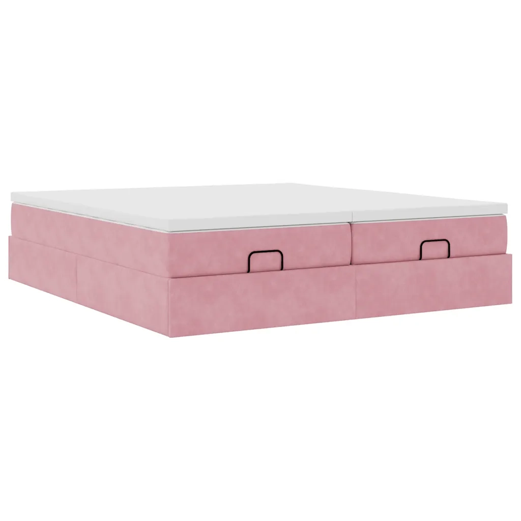 Struttura Letto Pouf con Materassi Rosa 200x200 cm Velluto