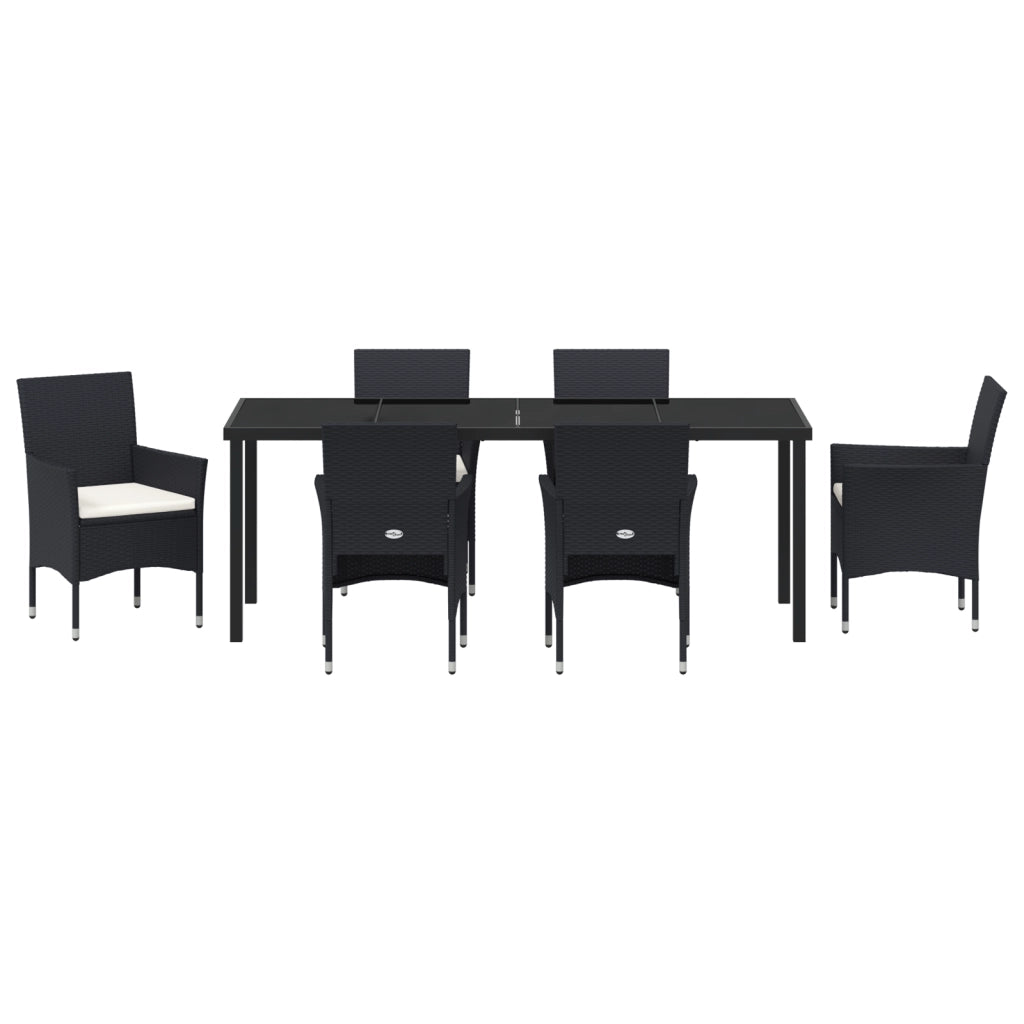 Set da Pranzo da Giardino 7 Pezzi Nero Polyrattan