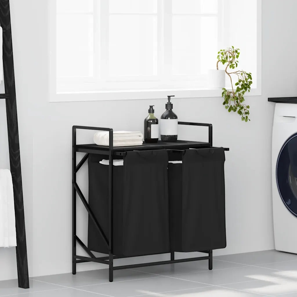 Cesto per la Biancheria 2 Scomparti con Ripiano Rovere Nero CFW5021693