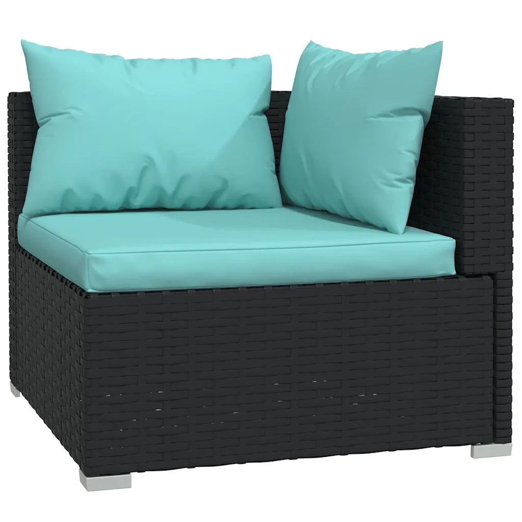 Salotto da Giardino-Set Divani da Giardino 3 pz con Cuscini Nero in Polyrattan 171097