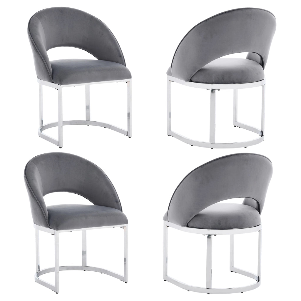 SEDIA da pranzo, Set da 4 pezzi, in velluto grigio con gambe argentate