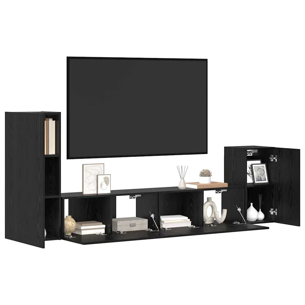 Mobile TV da Parete 3 pcs Rovere Nero Legno multistrato 3393478